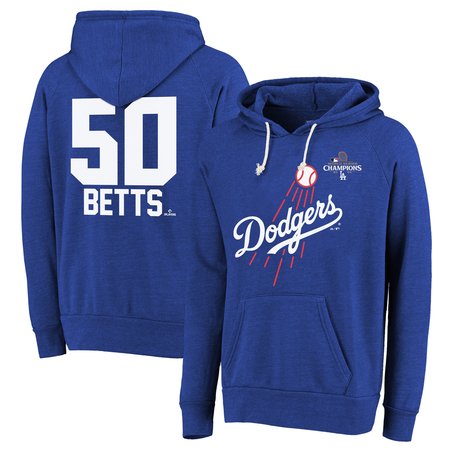 Men's Los Angeles Dodgers #50 Mookie Betts Threads Royal 2024 World Series Champions Hoodie