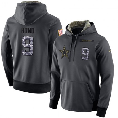 NFL Men's Dallas Cowboys #9 Tony Romo Stitched Black Anthracite Salute to Service Player Performance Hoodie