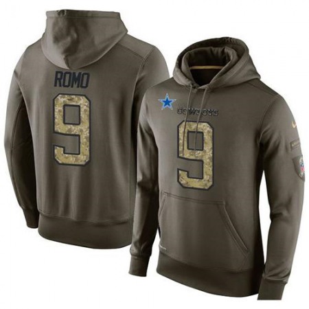 NFL Men's Dallas Cowboys #9 Tony Romo Stitched Green Olive Salute To Service KO Performance Hoodie