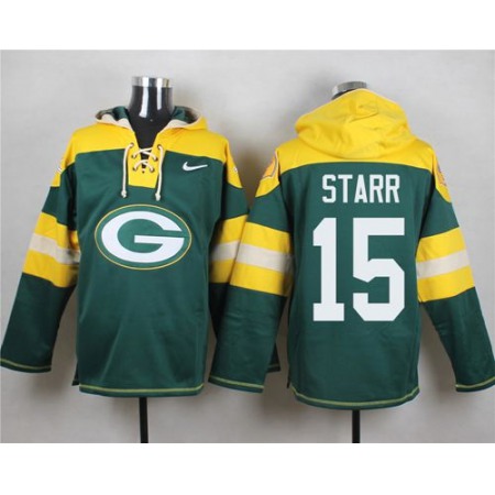 Packers #15 Bart Starr Green Player Pullover NFL Hoodie