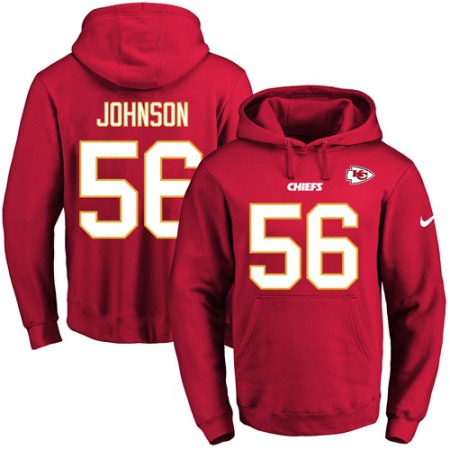 Chiefs #56 Derrick Johnson Red Name & Number Pullover NFL Hoodie