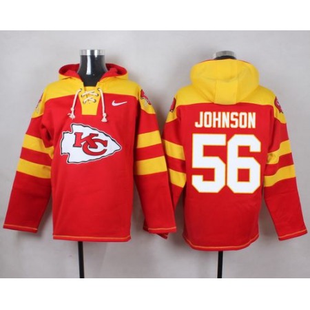 Chiefs #56 Derrick Johnson Red Player Pullover NFL Hoodie