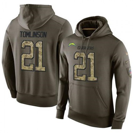 NFL Men's San Diego Chargers #21 LaDainian Tomlinson Stitched Green Olive Salute To Service KO Performance Hoodie