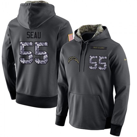 NFL Men's San Diego Chargers #55 Junior Seau Stitched Black Anthracite Salute to Service Player Performance Hoodie