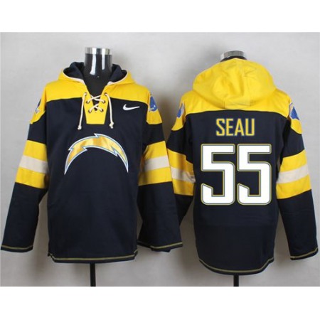 Chargers #55 Junior Seau Navy Blue Player Pullover NFL Hoodie