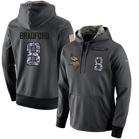NFL Men's Minnesota Vikings #8 Sam Bradford Stitched Black Anthracite Salute to Service Player Performance Hoodie