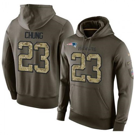 NFL Men's New England Patriots #23 Patrick Chung Stitched Green Olive Salute To Service KO Performance Hoodie