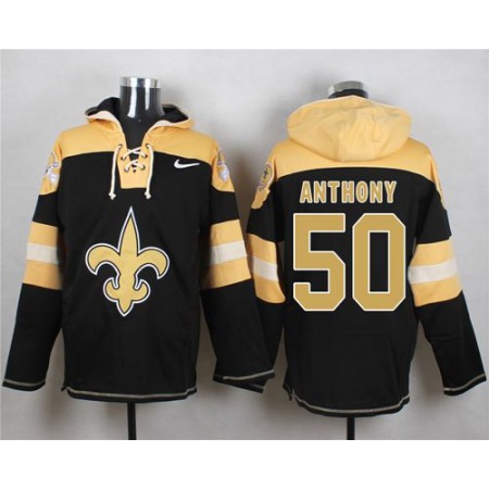 Saints #50 Stephone Anthony Black Player Pullover NFL Hoodie