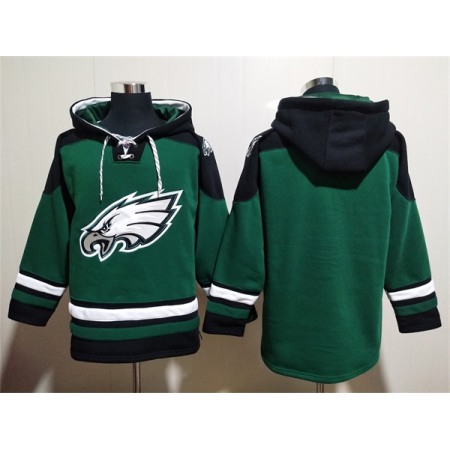 Men's Philadelphia Eagles Blank Green Lace-Up Pullover Hoodie