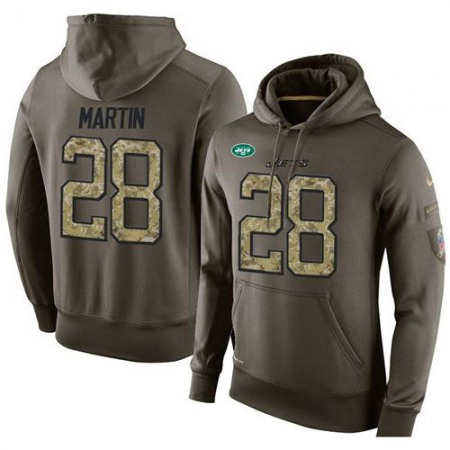 NFL Men's New York Jets #28 Curtis Martin Stitched Green Olive Salute To Service KO Performance Hoodie