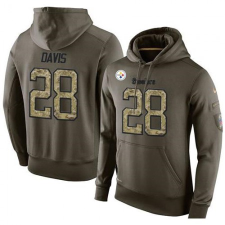 NFL Men's Pittsburgh Steelers #28 Sean Davis Stitched Green Olive Salute To Service KO Performance Hoodie