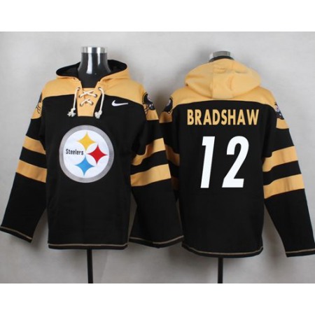 Steelers #12 Terry Bradshaw Black Player Pullover NFL Hoodie