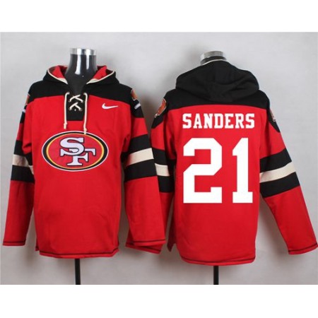 49ers #21 Deion Sanders Red Player Pullover NFL Hoodie