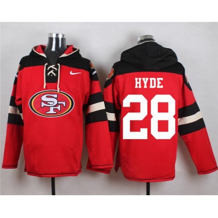 49ers #28 Carlos Hyde Red Player Pullover NFL Hoodie