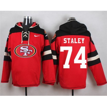 49ers #74 Joe Staley Red Player Pullover NFL Hoodie