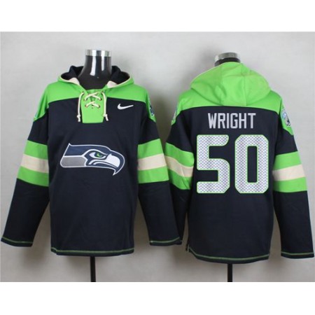 Seahawks #50 K.J. Wright Steel Blue Player Pullover NFL Hoodie