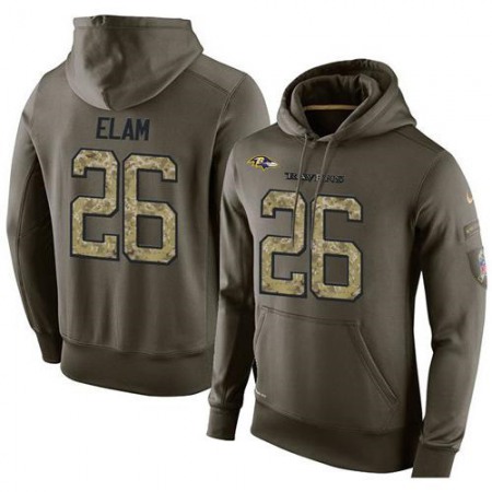 NFL Men's Baltimore Ravens #26 Matt Elam Stitched Green Olive Salute To Service KO Performance Hoodie