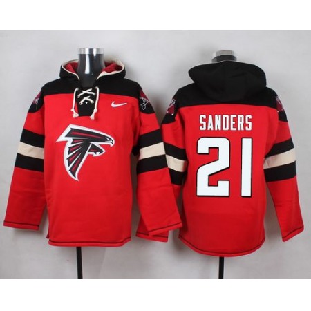 Falcons #21 Deion Sanders Red Player Pullover NFL Hoodie