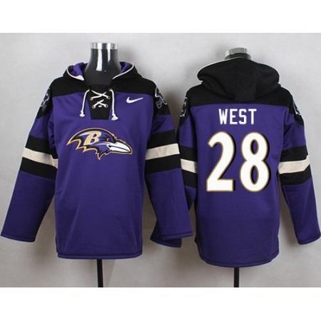 Ravens #28 Terrance West Purple Player Pullover NFL Hoodie