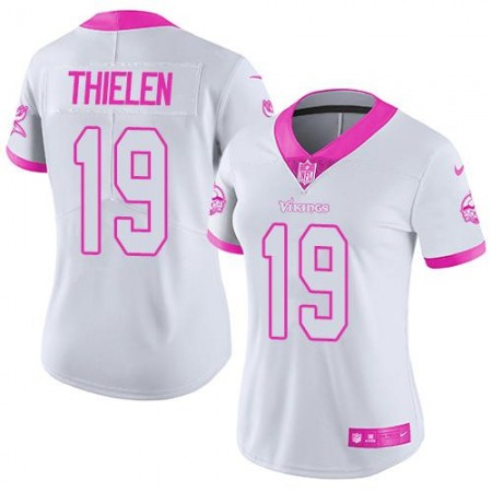 Vikings #19 Adam Thielen White/Pink Women's Stitched NFL Limited Rush Fashion Jersey