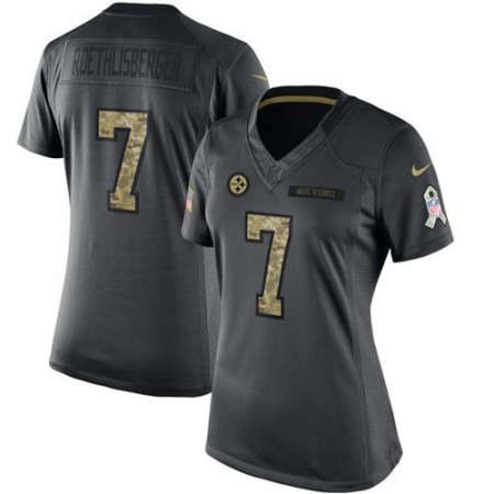 Steelers #7 Ben Roethlisberger Black Women's Stitched NFL Limited 2016 Salute to Service Jersey