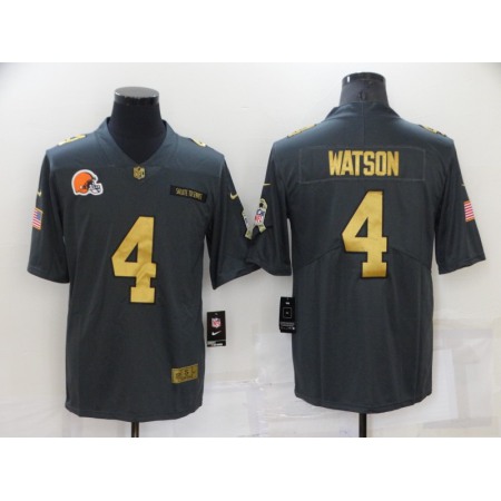 Men's Cleveland Browns #4 Deshaun Watson Grey/Gold Salute To Service Limited Stitched Jersey