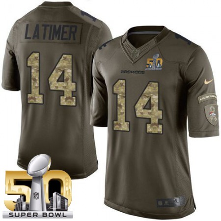 Broncos #14 Cody Latimer Green Super Bowl 50 Men's Stitched NFL Limited Salute To Service Jersey