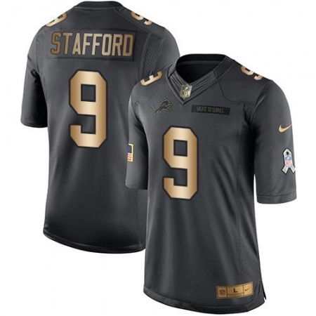 Lions #9 Matthew Stafford Black Men's Stitched NFL Limited Gold Salute To Service Jersey