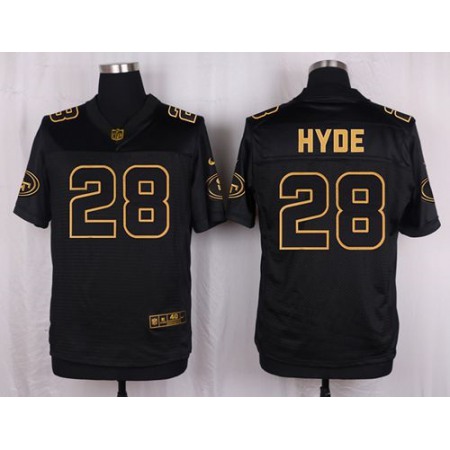 49ers #28 Carlos Hyde Black Men's Stitched NFL Elite Pro Line Gold Collection Jersey