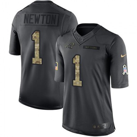 Panthers #1 Cam Newton Black Youth Stitched NFL Limited 2016 Salute to Service Jersey