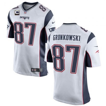 Patriots #87 Rob Gronkowski White With C Patch Youth Stitched NFL New Elite Jersey