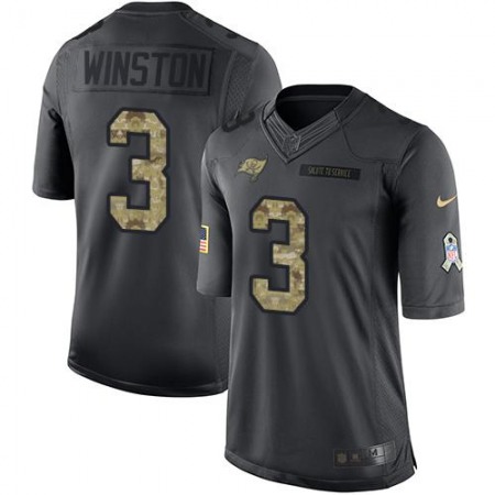Buccaneers #3 Jameis Winston Black Youth Stitched NFL Limited 2016 Salute to Service Jersey