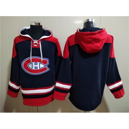 Men's Montreal Canadiens Blank Navy/Red Lace-Up Pullover Hoodie