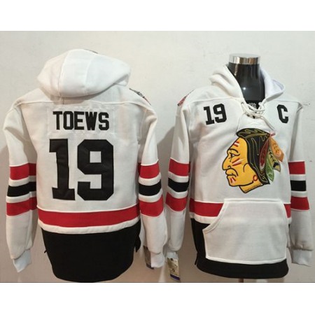 Blackhawks #19 Jonathan Toews White Name & Number Pullover NHL Hoodie