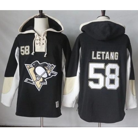 Penguins #58 Kris Letang Black Pullover Hoodie Stitched NHL Jersey