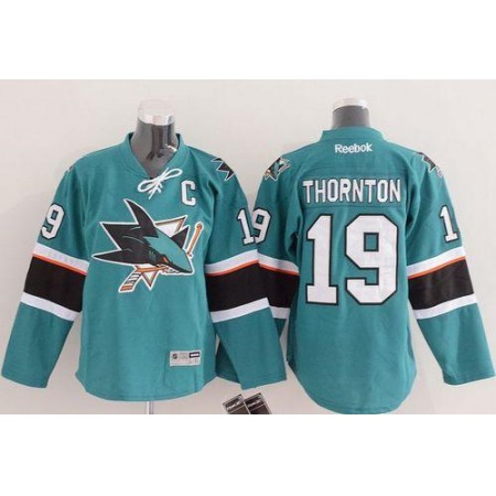 Sharks #19 Joe Thornton Green Stitched Youth NHL Jersey