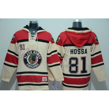 Blackhawks #81 Marian Hossa Cream Sawyer Hooded Sweatshirt Stitched NHL Jersey